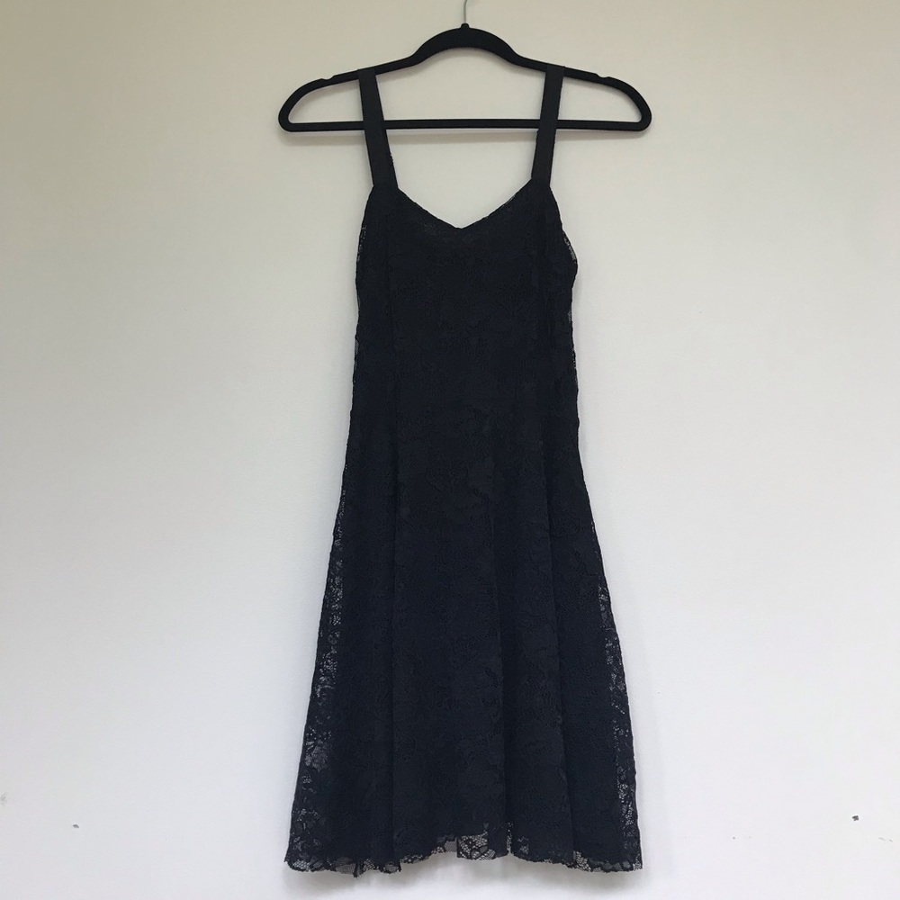Free People Black Lace Dress w Navy Blue Panel